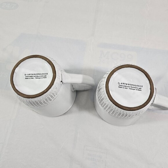 Anthropologie Ronaldo 14 Oz White Glazed Clay Coffee Tea Mug Cup – Set of 2 - Picture 16 of 16